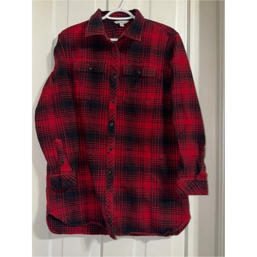 LL Bean Signature men's size large flannel coat thick Plaid Button-Down